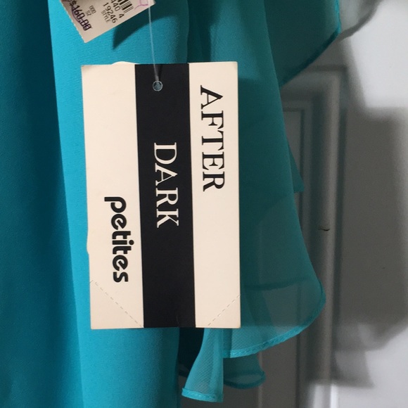 After Dark woman’s formal teal dress beaded epaulettes attached scarf size 9/10 - Picture 6 of 9